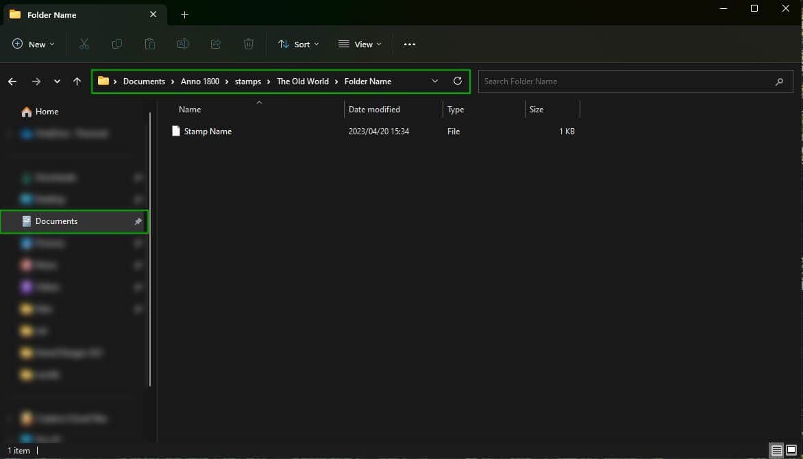 The windows folder path where stamps are saved on your computer by default.