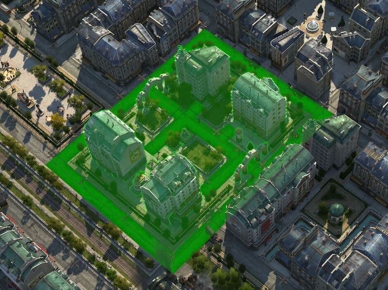 Highlighting of buildings for the creation of the stamp.